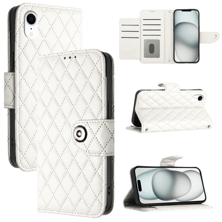 

For iPhone XR Rhombic Texture Flip Leather Phone Case with Lanyard(White)