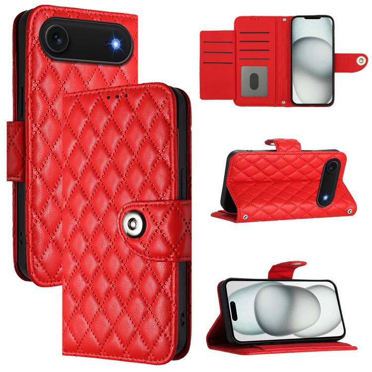 

For iPhone Air Rhombic Texture Flip Leather Phone Case with Lanyard(Red)
