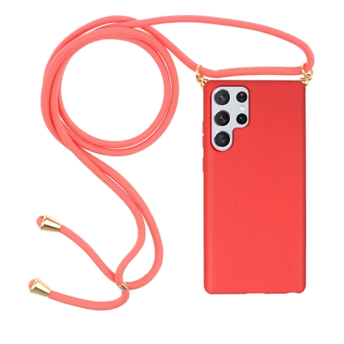 

For Samsung Galaxy S24 Ultra 5G Wheat Straw Material + TPU Phone Case with Lanyard(Red)