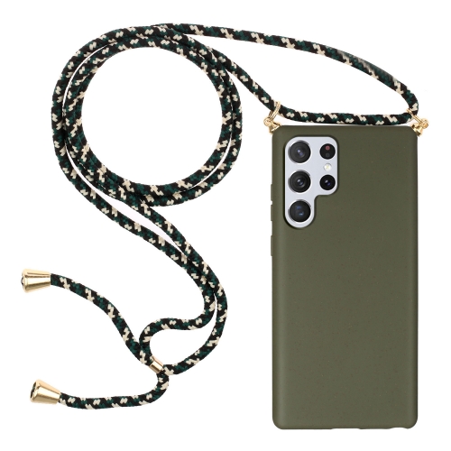 

For Samsung Galaxy S24 Ultra 5G Wheat Straw Material + TPU Phone Case with Lanyard(Army Green)