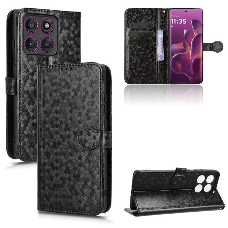 

For Motorola Edge 60 Pro Honeycomb Dot Texture Leather Phone Case(Black)