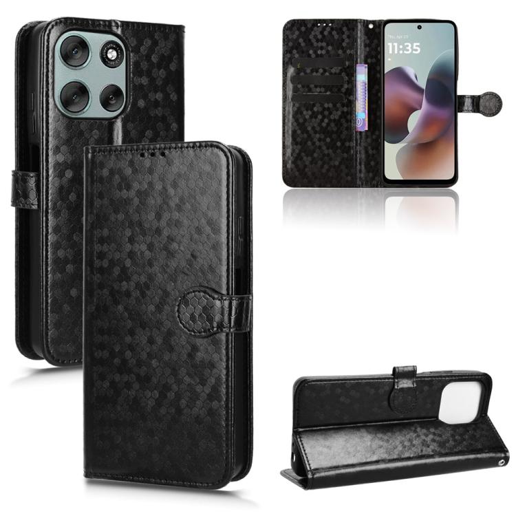 

For Motorola Moto G56 5G Honeycomb Dot Texture Leather Phone Case(Black)