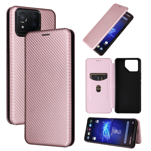 

For ASUS ROG Phone 8 Carbon Fiber Texture Flip Leather Phone Case(Pink)