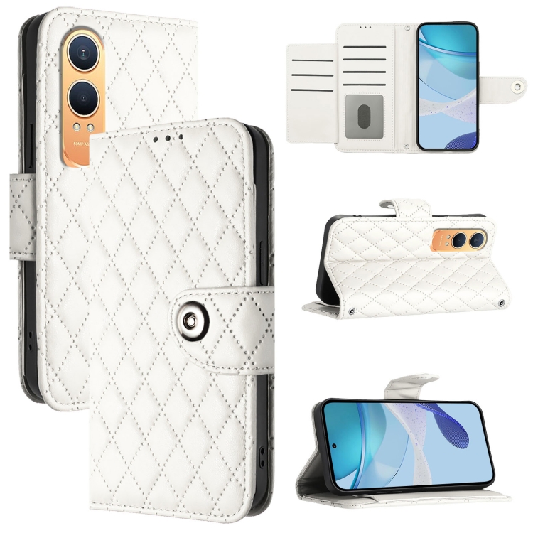 

For OnePlus Nord CE4 Lite Rhombic Texture Flip Leather Phone Case with Lanyard(White)