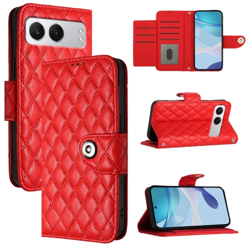 

For OnePlus Nord 4 5G Rhombic Texture Flip Leather Phone Case with Lanyard(Red)