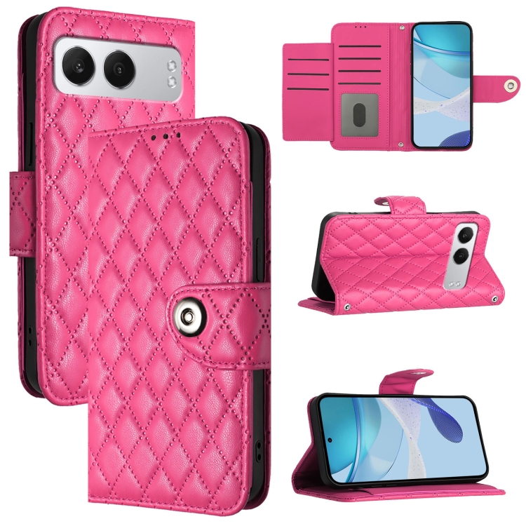 

For OnePlus Nord 4 5G Rhombic Texture Flip Leather Phone Case with Lanyard(Rose Red)