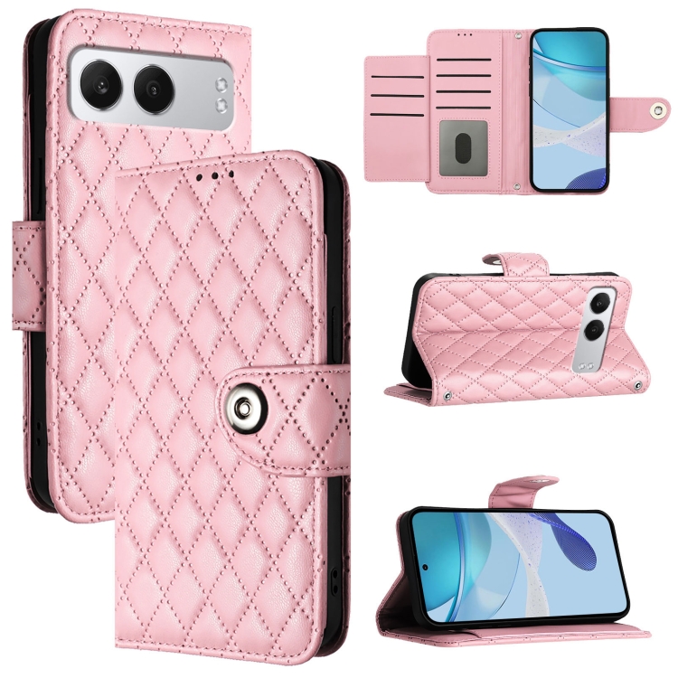 

For OnePlus Nord 4 5G Rhombic Texture Flip Leather Phone Case with Lanyard(Pink)