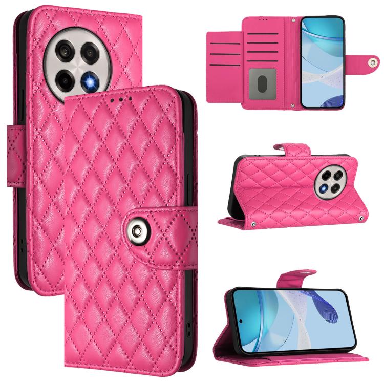 

For OnePlus 13R / Ace 5 Pro 5G Rhombic Texture Flip Leather Phone Case with Lanyard(Rose Red)