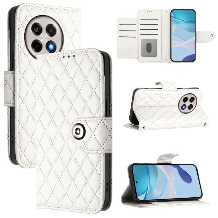 

For OnePlus 13R / Ace 5 Pro 5G Rhombic Texture Flip Leather Phone Case with Lanyard(White)