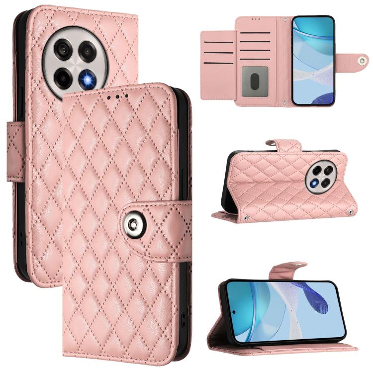 

For OnePlus 13R / Ace 5 Pro 5G Rhombic Texture Flip Leather Phone Case with Lanyard(Coral Pink)