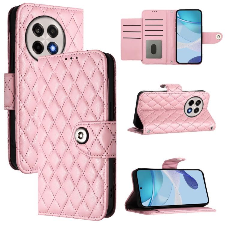 

For OnePlus 13R / Ace 5 Pro 5G Rhombic Texture Flip Leather Phone Case with Lanyard(Pink)