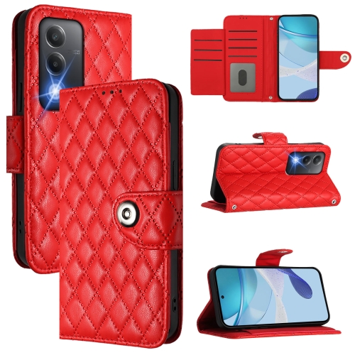 

For OPPO A80 5G EU Rhombic Texture Flip Leather Phone Case with Lanyard(Red)