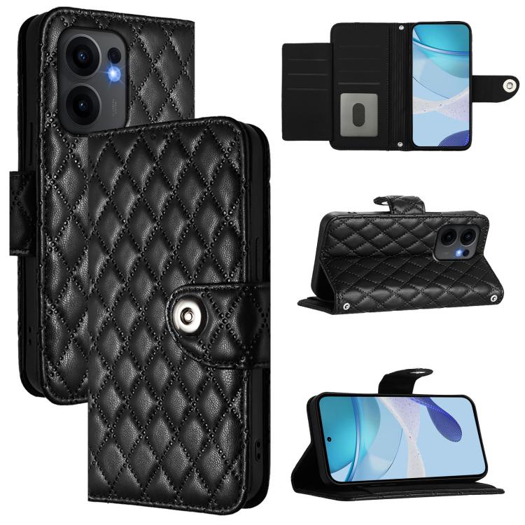 

For OPPO Reno13 F 5G Global Rhombic Texture Flip Leather Phone Case with Lanyard(Black)