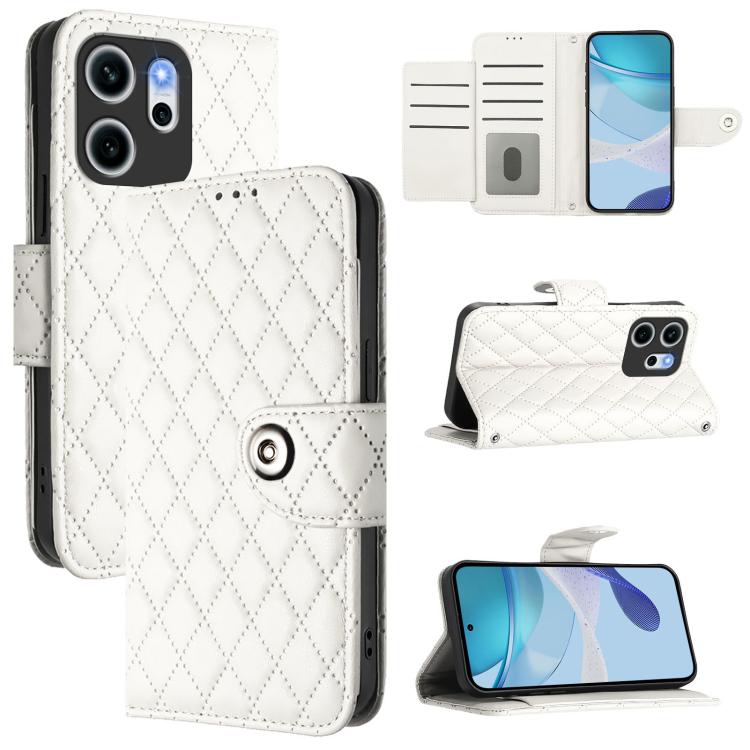 

For OPPO Reno14 F 5G Rhombic Texture Flip Leather Phone Case with Lanyard(White)