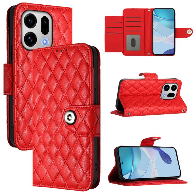 

For OPPO Find X9 Rhombic Texture Flip Leather Phone Case with Lanyard(Red)