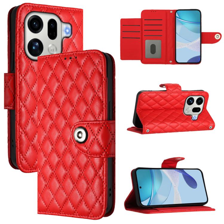 

For OPPO Find X9 Pro Rhombic Texture Flip Leather Phone Case with Lanyard(Red)