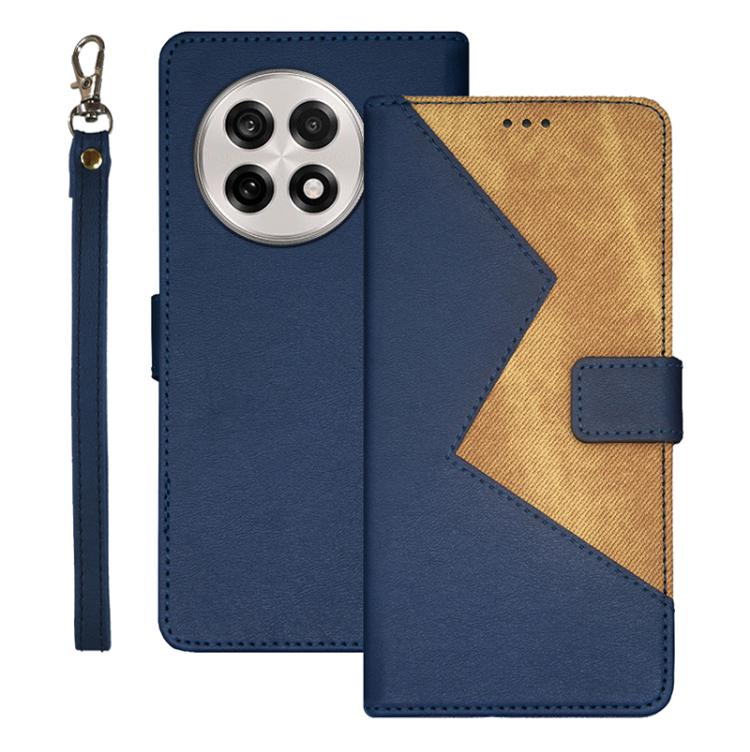 

For OnePlus 13R idewei Two-color Splicing Leather Phone Case(Blue)