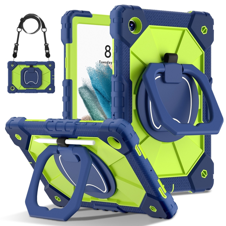 

For Samsung Galaxy Tab A8 10.5 2021 Contrast Color Robot Silicone Hybrid PC Tablet Case(Navy Yellow Green)
