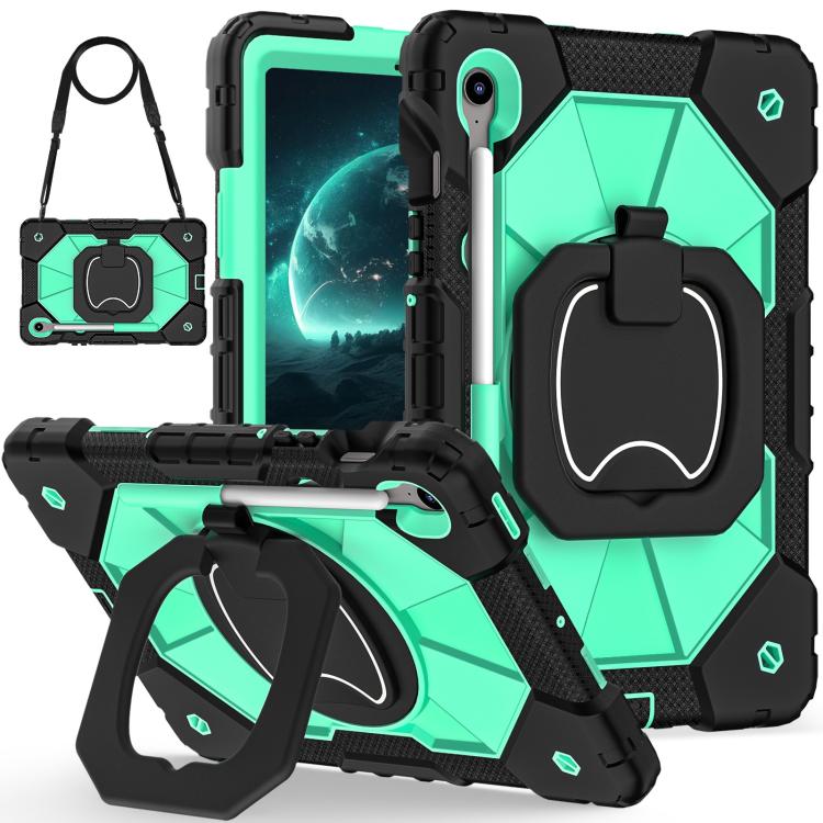 

For Samsung Galaxy Tab S10 FE / S9 Contrast Color Robot Silicone Hybrid PC Tablet Case(Black Mint Green)