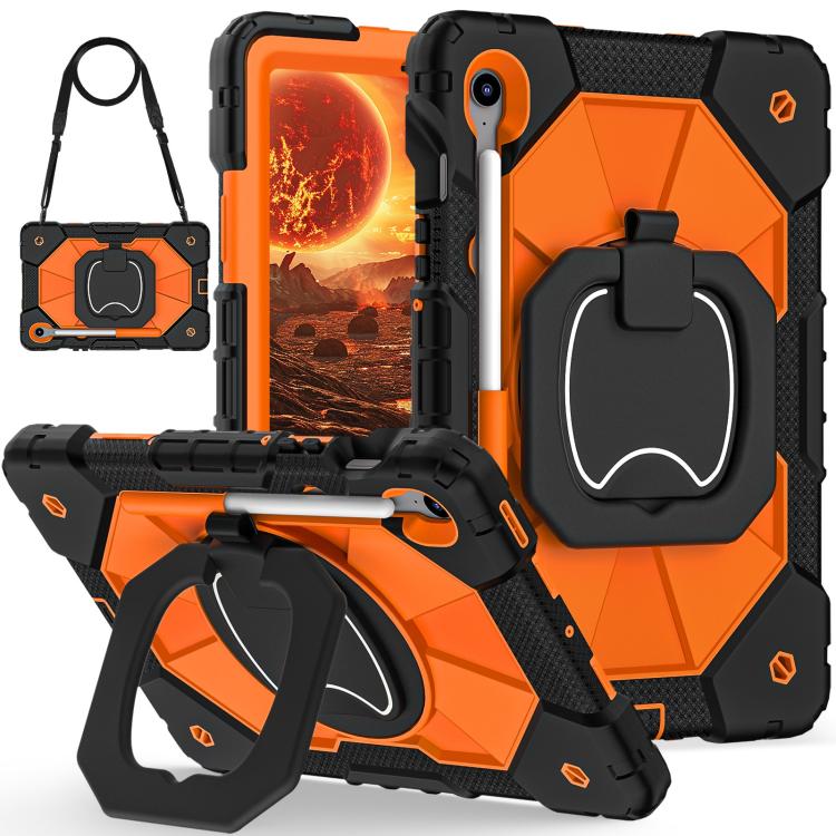 

For Samsung Galaxy Tab S10 FE / S9 Contrast Color Robot Silicone Hybrid PC Tablet Case(Black Orange)
