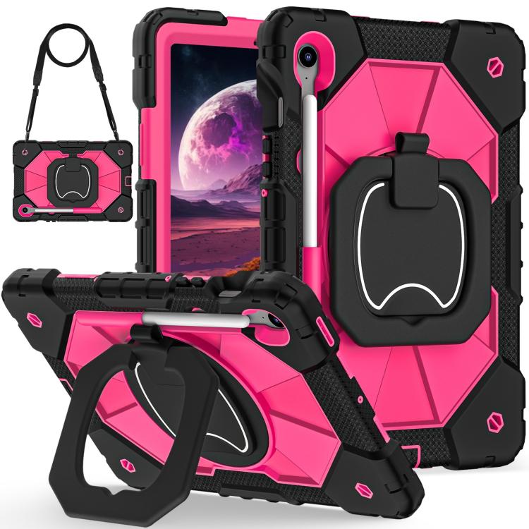 

For Samsung Galaxy Tab S10 FE / S9 Contrast Color Robot Silicone Hybrid PC Tablet Case(Black Rose Red)