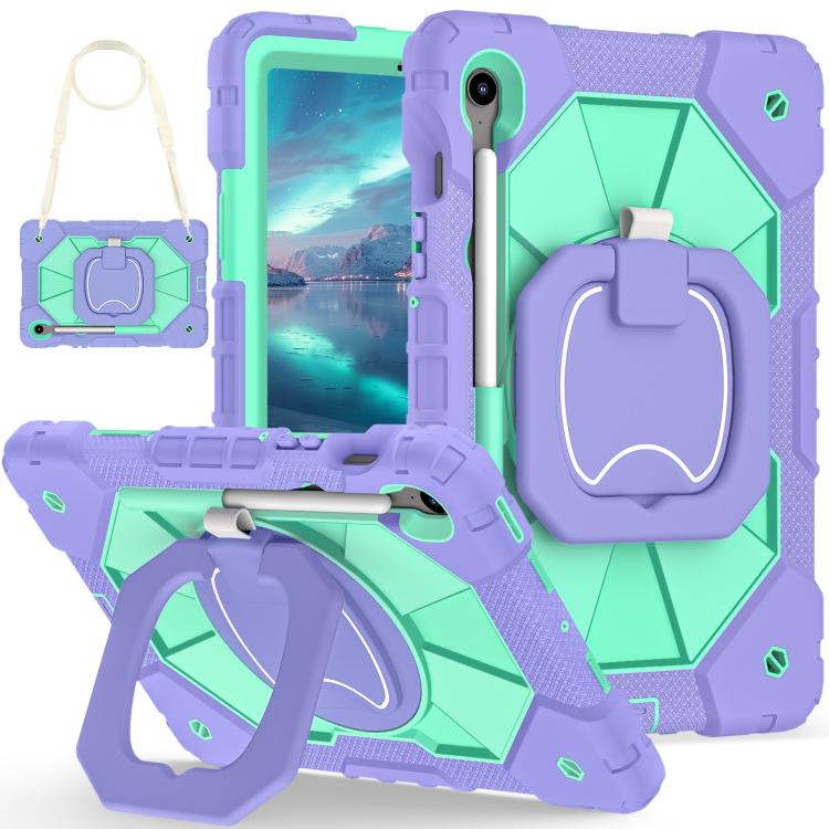 

For Samsung Galaxy Tab S10 FE / S9 Contrast Color Robot Silicone Hybrid PC Tablet Case(Purple Mint Green)