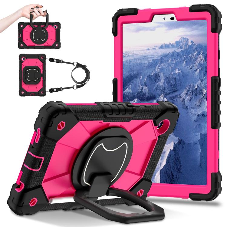 

For Samsung Galaxy Tab A11 Contrast Color Robot Silicone Hybrid PC Tablet Case(Black Rose Red)