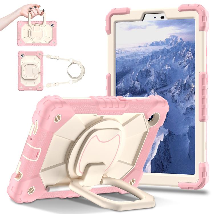 

For Samsung Galaxy Tab A11 Contrast Color Robot Silicone Hybrid PC Tablet Case(Rose Gold Beige)