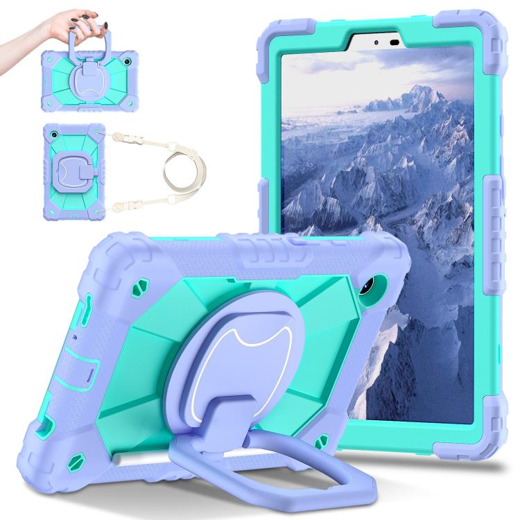 

For Samsung Galaxy Tab A11 Contrast Color Robot Silicone Hybrid PC Tablet Case(Purple Mint Green)