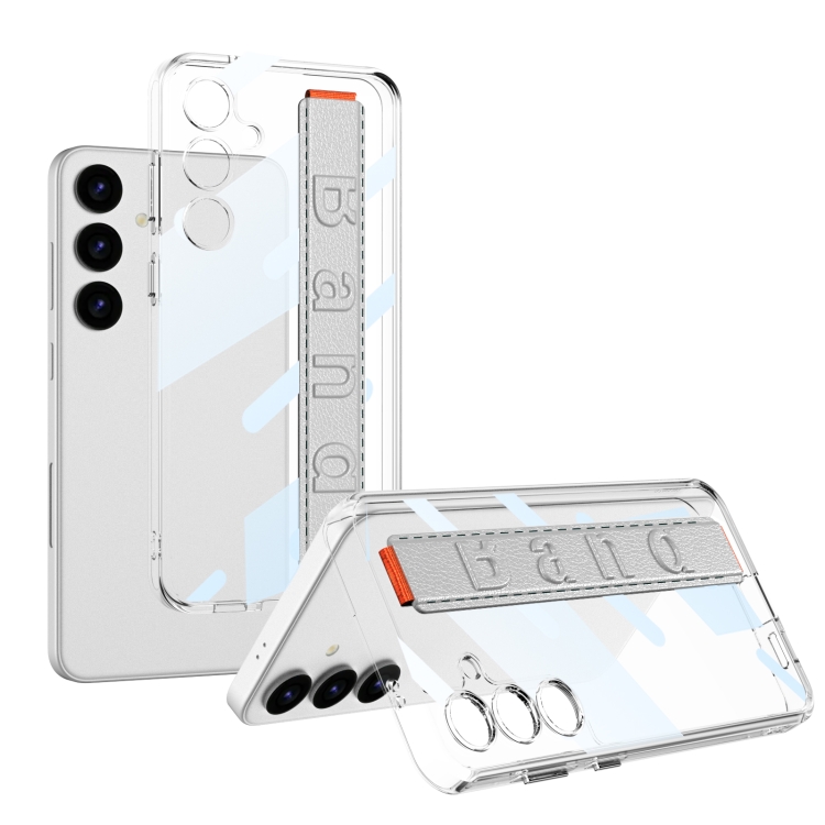

For Samsung Galaxy S24 5G GKK Space Frame Transparent PC + TPU Phone Case with Wrist Strap(White)