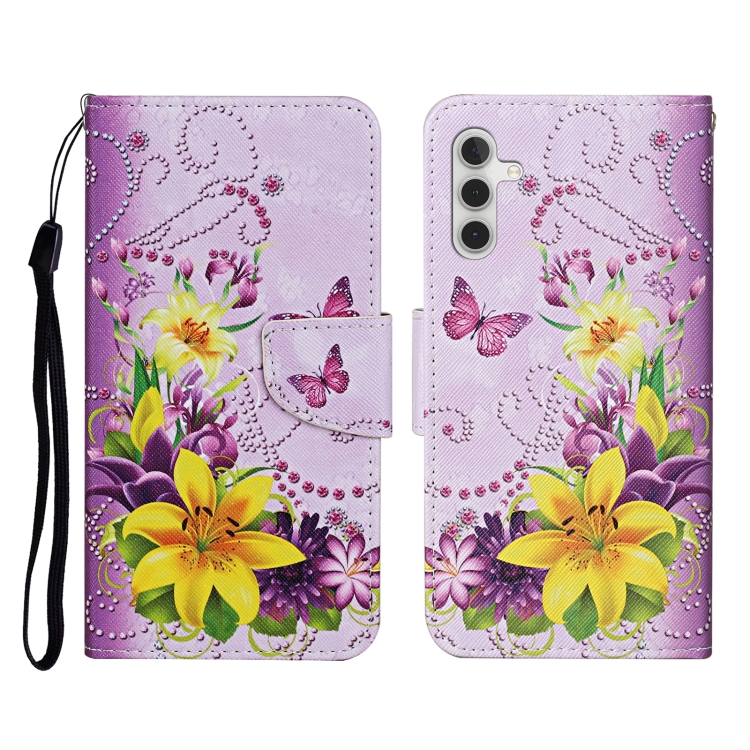 

For Samsung Galaxy A55 Colored Drawing Pattern Flip Leather Phone Case(Yellow Flower Butterfly)
