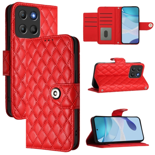 

For Motorola Moto G15 Rhombic Texture Flip Leather Phone Case with Lanyard(Red)