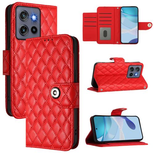 

For Motorola Moto G Stylus 5G 2025 Rhombic Texture Flip Leather Phone Case with Lanyard(Red)