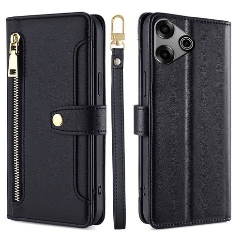 

For Tecno Pova 6 Pro 5G Sheep Texture Cross-body Zipper Wallet Leather Phone Case(Black)