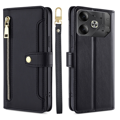 

For Tecno Pova 6 5G Sheep Texture Cross-body Zipper Wallet Leather Phone Case(Black)