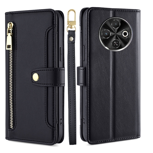 

For Tecno Spark 30C 4G Sheep Texture Cross-body Zipper Wallet Leather Phone Case(Black)