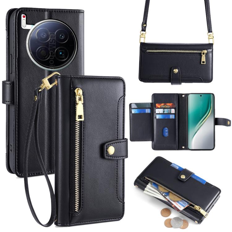 

For Tecno Camon 40 Premier 5G Sheep Texture Cross-body Zipper Wallet Leather Phone Case(Black)