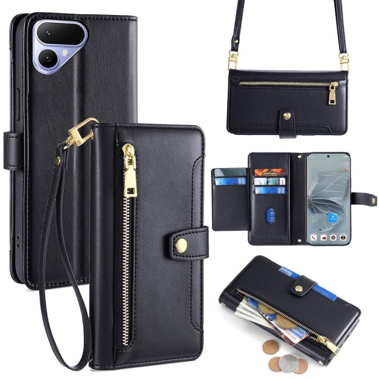 

For Tecno Pova Curve 2 5G Sheep Texture Cross-body Zipper Wallet Leather Phone Case(Black)