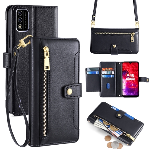 

For Itel A48 Sheep Texture Cross-body Zipper Wallet Leather Phone Case(Black)