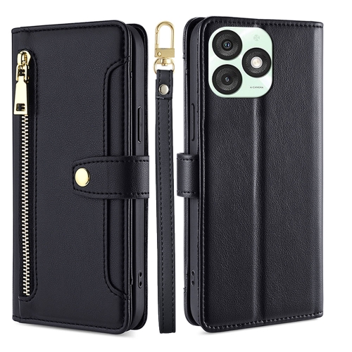 

For Itel A50 4G Sheep Texture Cross-body Zipper Wallet Leather Phone Case(Black)