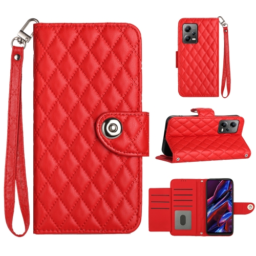 

For Xiaomi Redmi Note 12 5G Rhombic Texture Flip Leather Phone Case with Lanyard(Red)