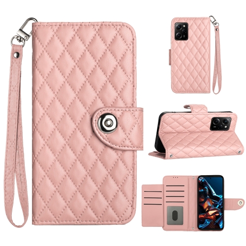 

For Xiaomi Redmi Note 12 Pro Speed Rhombic Texture Flip Leather Phone Case with Lanyard(Coral Pink)