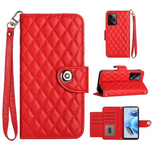 

For Xiaomi Redmi Note 12 Pro+ 5G Rhombic Texture Flip Leather Phone Case with Lanyard(Red)