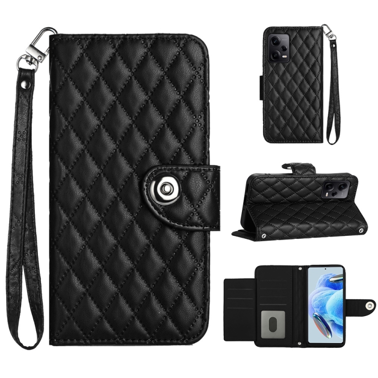 

For Xiaomi Redmi Note 12 Pro+ 5G Rhombic Texture Flip Leather Phone Case with Lanyard(Black)
