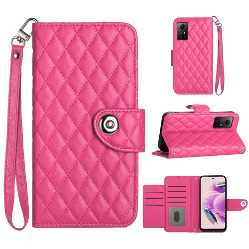 

For Xiaomi Redmi Note 12S 4G Rhombic Texture Flip Leather Phone Case with Lanyard(Rose Red)