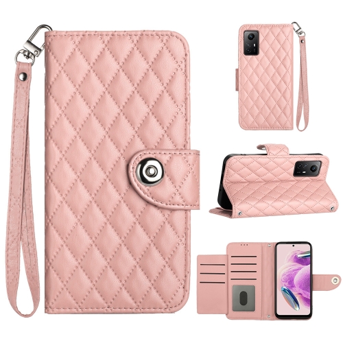 

For Xiaomi Redmi Note 12S 4G Rhombic Texture Flip Leather Phone Case with Lanyard(Coral Pink)