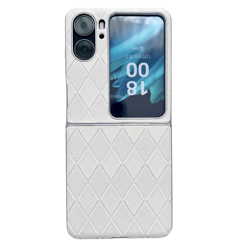 

For OPPO Find N2 Flip Pearlescent Paint Diamond Shaped Checkered Leather Phone Case(Silver)