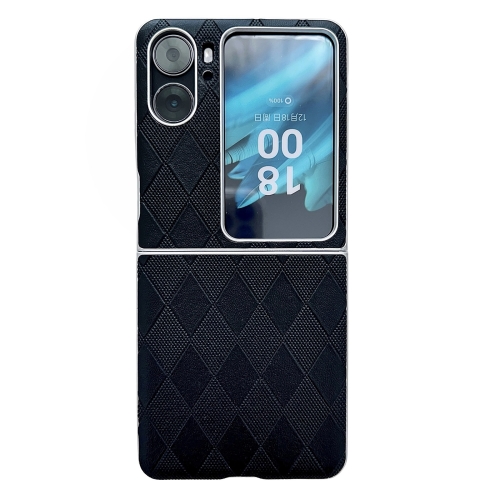 

For OPPO Find N2 Flip Pearlescent Paint Diamond Shaped Checkered Leather Phone Case(Black)
