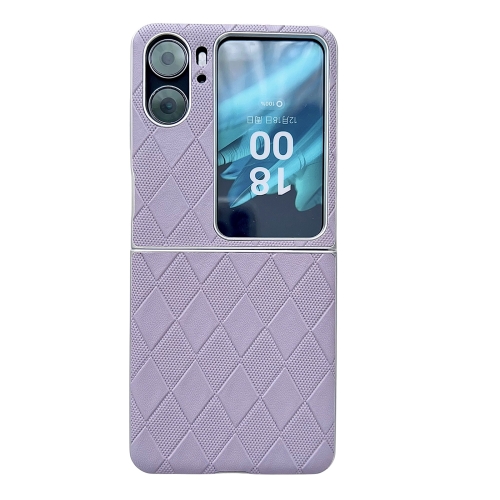 

For OPPO Find N2 Flip Pearlescent Paint Diamond Shaped Checkered Leather Phone Case(Purple)