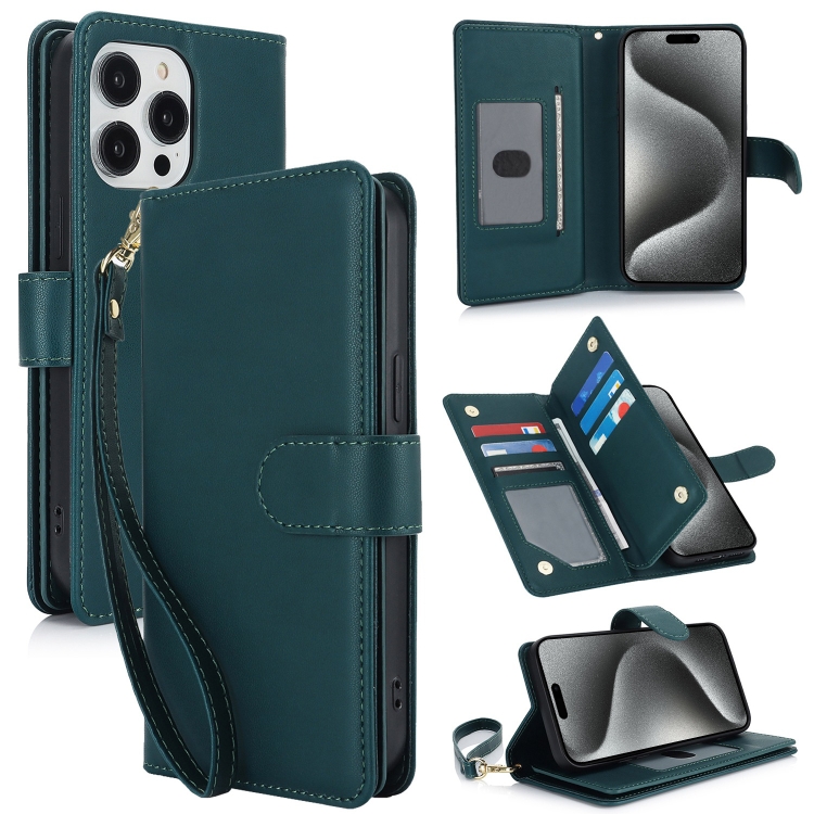 

For iPhone 15 Pro Max Multi-Card Wallet RFID Leather Phone Case(Green)
